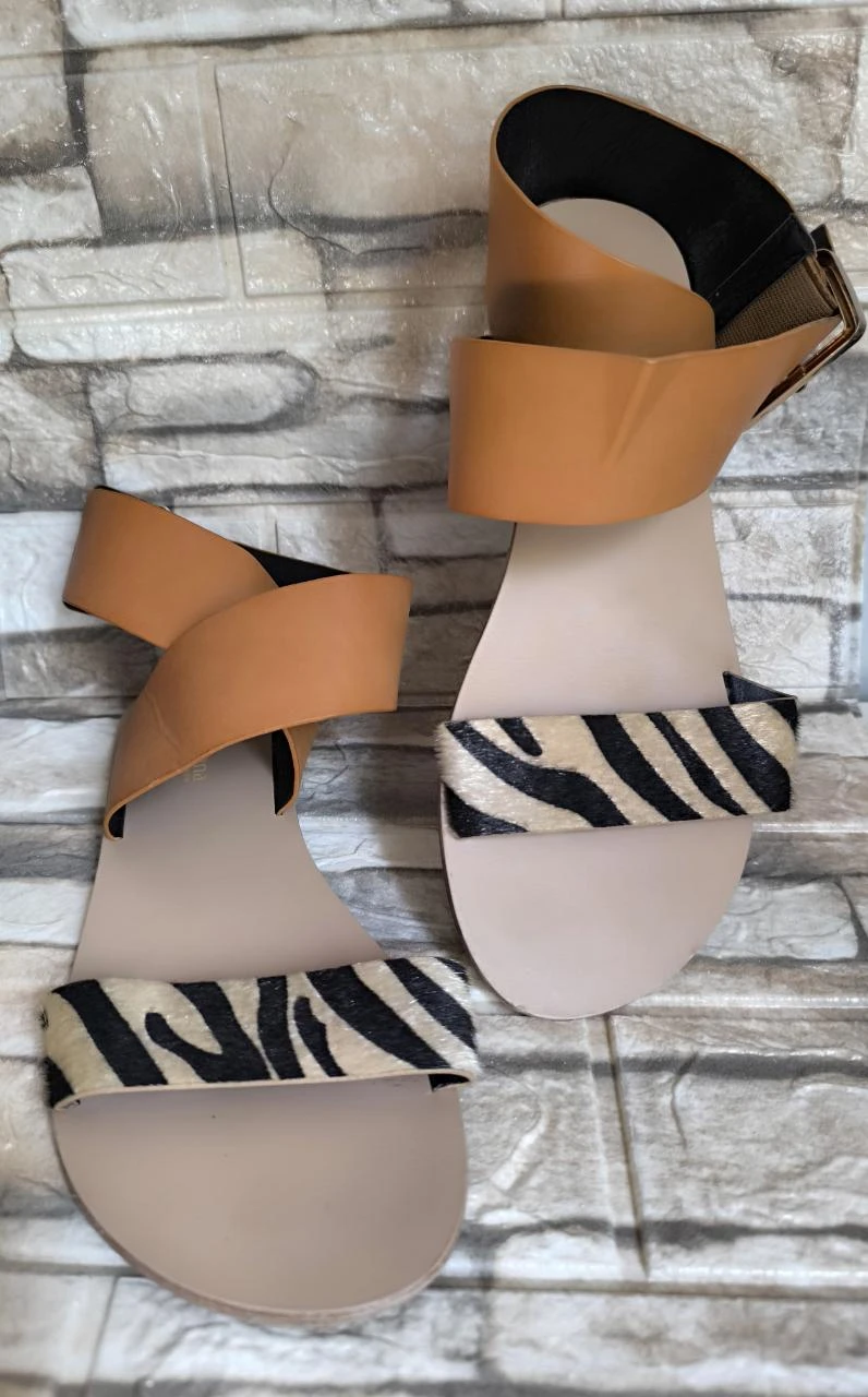 Sandales Montantes Femme Style Zébré & Cuivre – T40 – Comme Neuves